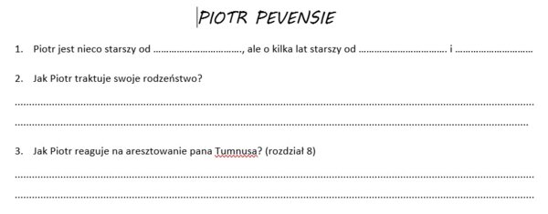 Bohaterowie "Opowieści z Narnii" - karty pracy do charakterystyki, praca w grupach