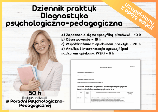 Dziennik praktyk 50h – Diagnostyka psychologiczno-pedagogiczna w Poradni Psychologiczno-Pedagogicznej
