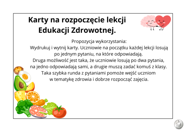 Karty z pytaniami na zajęcia z edukacji zdrowotnej +BONUS