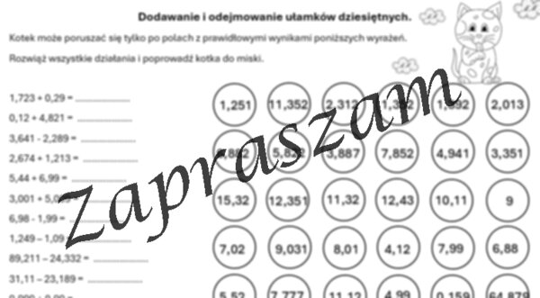Labirynt - dodawanie i odejmowanie ułamków dziesiętnych.