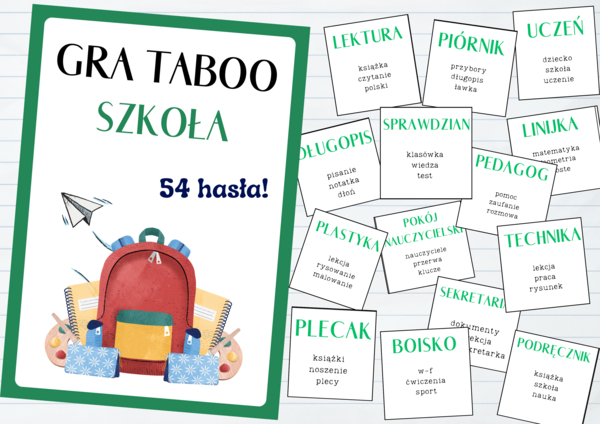TABOO Szkolne: Gra Edukacyjna (54 hasła) - Gotowy Materiał dla Nauczycieli | Integracja Klasy