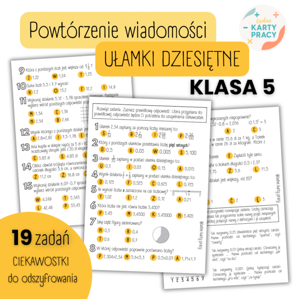 POWTÓRZENIE MATERIAŁU - Ułamki dziesiętne - KLASA 5