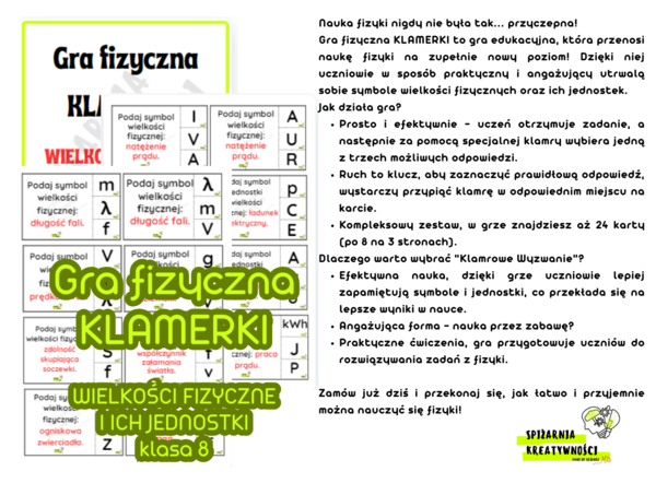 Gra fizyczna KLAMERKI WIELKOŚCI FIZYCZNE I ICH JEDNOSTKI klasa 8