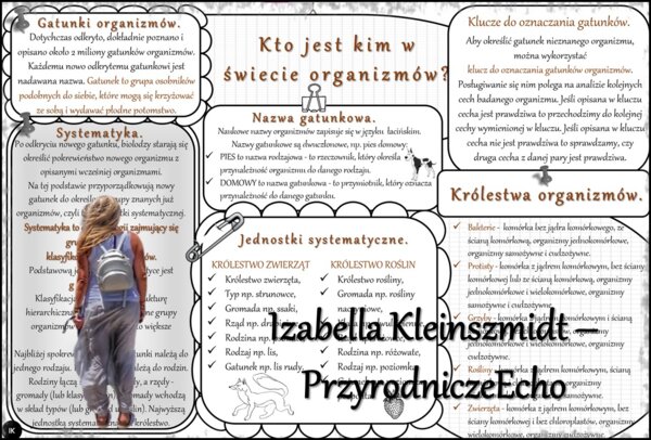 Sketchnotka/notatka/streszczenie/wklejka/ściąga dla ucznia i nauczyciela. Temat „Kto jest kim w świecie organizmów?” w pdf. Biologia 5 dział „Klasyfikacja i systematyka. Wirusy. Bakterie. Prostisty. Grzyby.”. Wykonana na podstawie podręcznika z wydawnict