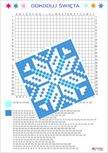Kodowanka- zima, święta, śnieżynka, dyktando graficzne, trudne