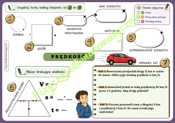 Prędkość – mapa myśli do uzupełnienia + zadania | Fizyka