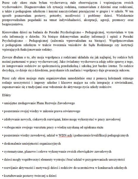 Sprawozdanie nauczyciela kontraktowego ubiegającego się o awans na nauczyciela mianowanego (stare zasady).
