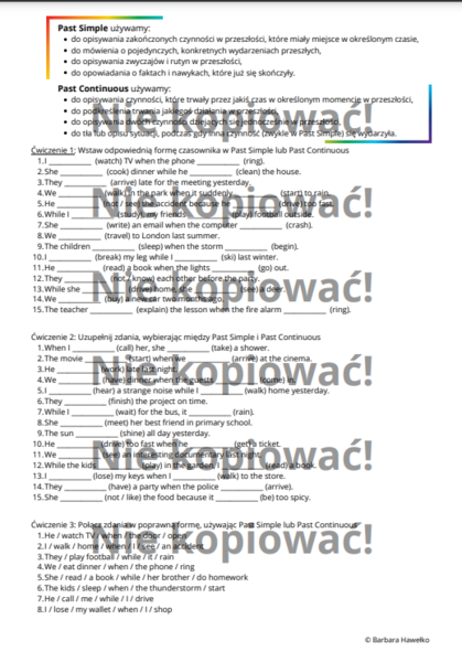 Karta pracy Master the Past - ćwiczenia Past Simple i Continuous B1/B2