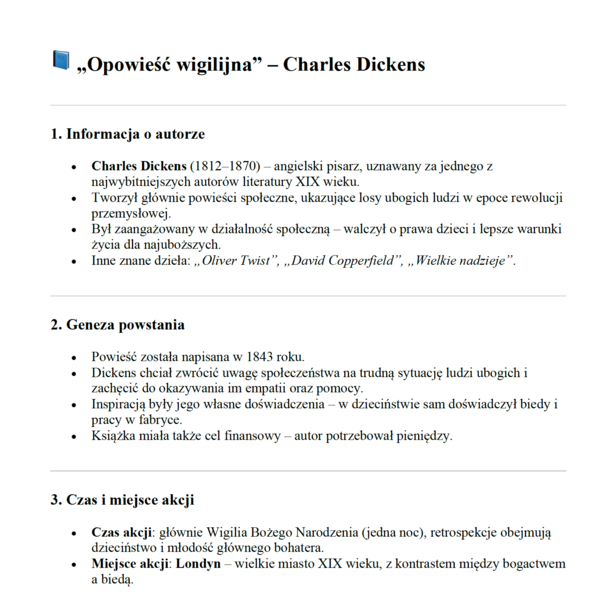 Notatka - "Opowieść wigilijna" Ch. Dickens