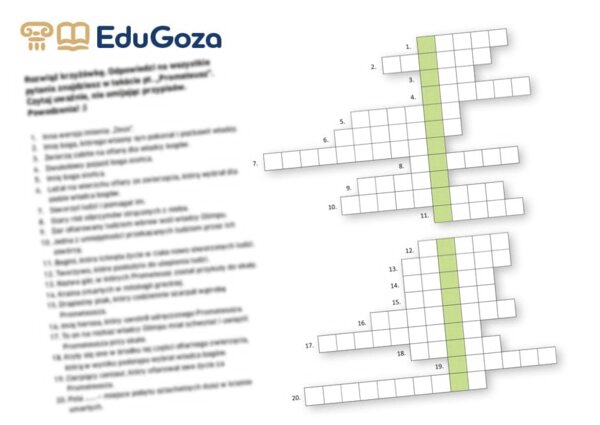 Krzyżówka - karta pracy PROMETEUSZ - mitologia - mity greckie