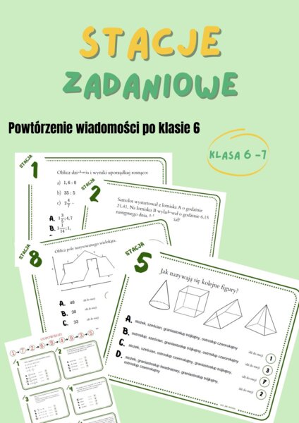 Powtórzenie wiadomości po klasie 6, klasa 7, stacje zadaniowe, praca w grupach