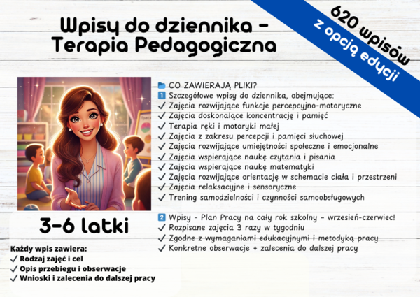 TERAPIA PEDAGOGICZNA Gotowe WPISY DO DZIENNIKA Tematy