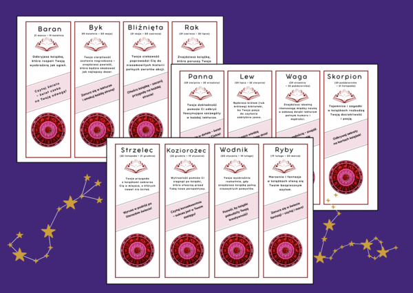 ⭐ Książkowy horoskop – motywacyjne zakładki dla uczniów ⭐- andrzejki – biblioteka – zajęcia z wychowawcą – świetlica – wersja 2