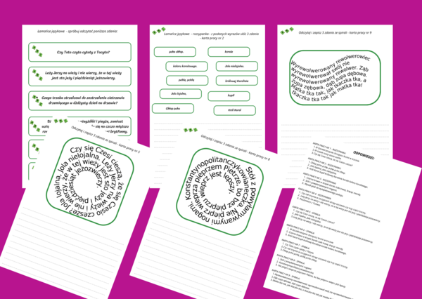 DZIEŃ JĘZYKA OJCZYSTEGO - łamańce językowe - karty pracy - 12 str. + odpowiedzi