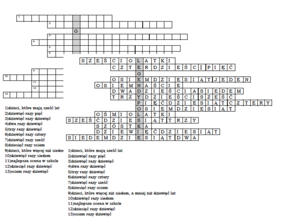 Logogryf z tabliczką mnożenia przez 9