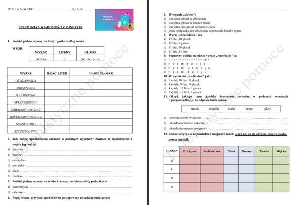 Sprawdzian wiadomości z fonetyki
