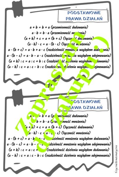 Podstawowe prawa działań - wklejka do zeszytu.