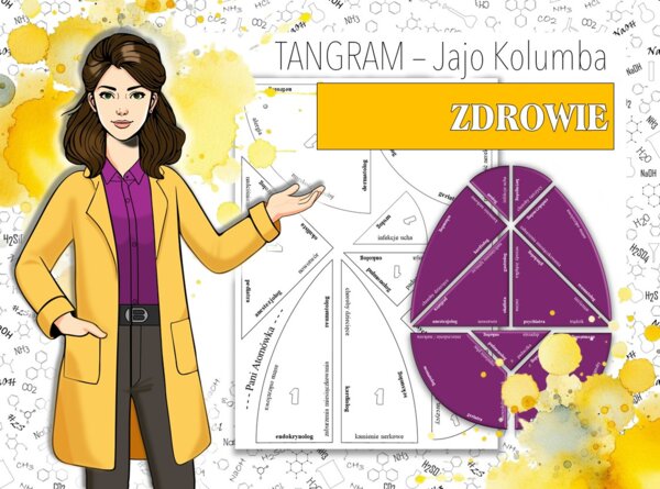 Biologia. Klasa 7, 8. Ciało człowieka. Zdrowie. Jajo Kolumba. Układanka. Tangram. Puzzle. Karta pracy. Zadanie. Zagadka. Wielkanocna/wiosenna karta pracy.