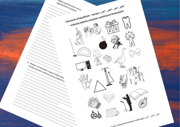 Ortografia – wyrazy z „on", "om", "en", "em"– karta pracy