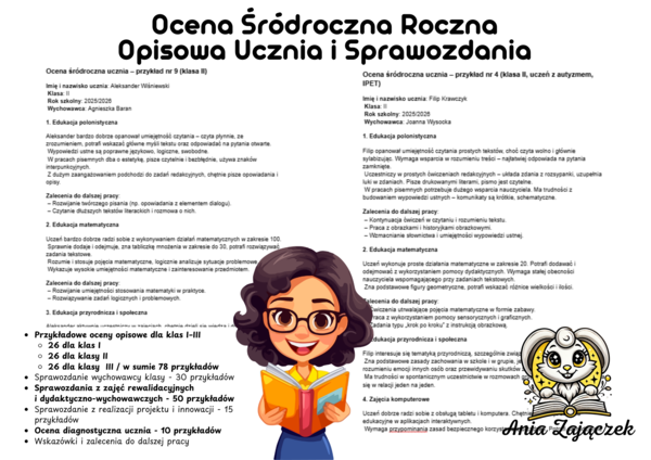 Ocena Opisowe Śródroczna Roczna Sprawozdanie wychowawcy klasa 1 klasa 2 klasa 3