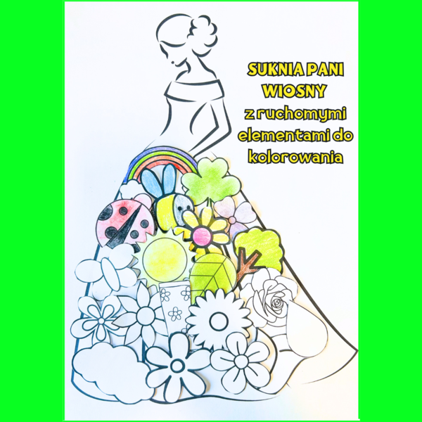 SUKNIA PANI WIOSNY z ruchomymi elementami do kolorowania