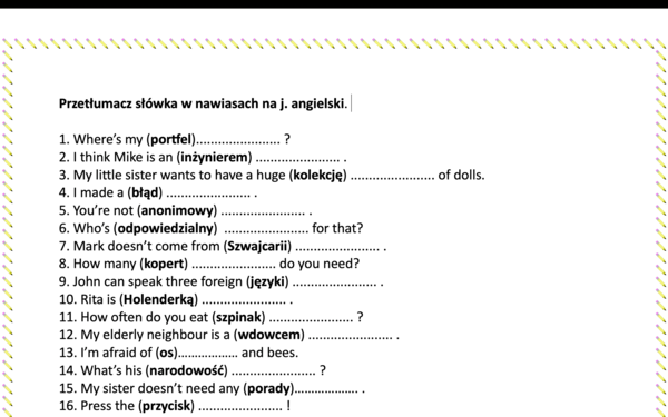 Turbo powtórka ze słownictwa przed egzaminem ósmoklasisty/ maturą-aż 70 ZDAŃ z lukami z kluczem