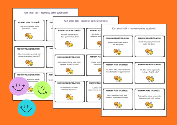 ⭐Dzień Życzliwości i Pozdrowień - Dzień Uśmiechu - Karty small talk - 60 szt. - TUS - zajęcia z wychowawcą – biblioteka – język polski