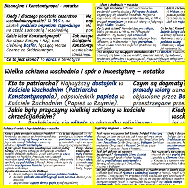 Europa i Bliski Wschód we wczesnym średniowieczu – KOMPLET NOTATEK