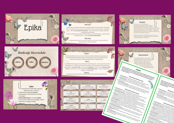 EPIKA – prezentacja + wklejka: powieść i jej typy - egzamin - powtórzenie - kl. .4-8
