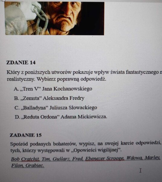 „Opowieść wigilijna” – lekcja z przesiadką- pytania egzaminacyjne.