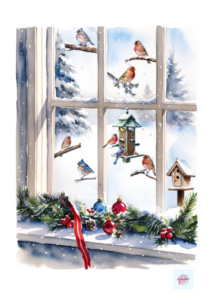 Zimowa dekoracja dwustronna na okno - Zimowe ptaki