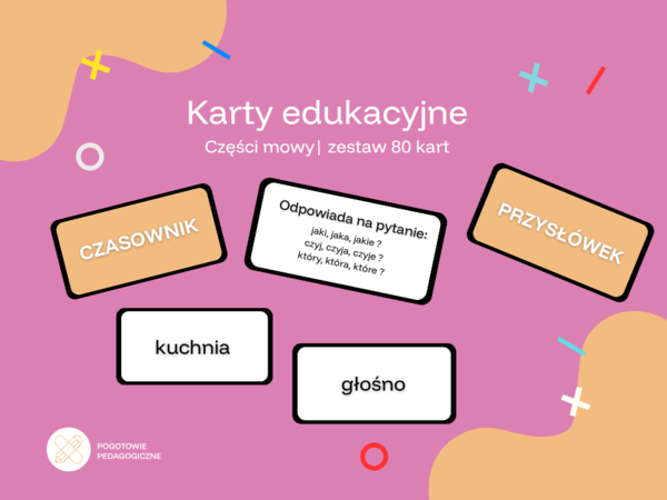 Karty edukacyjne- części mowy (zestaw)