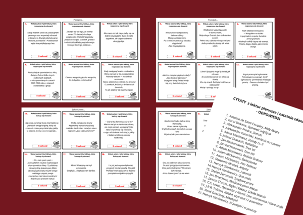 CYTATY z lektur pierwsze i ostatnie zdania – 42 cytaty – LEKTURY OBOWIĄZKOWE – egzamin – powtórka - gra „5 sekund” + odpowiedzi