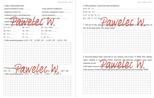 LICZBY I DZIAŁANIA wersja A - sprawdzian z całego działu, kl. 5