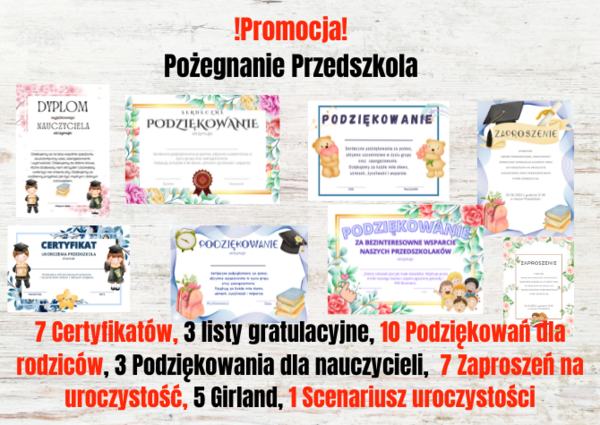 Pożegnanie Przedszkola, Zakończenie Przedszkola - scenariusz uroczystości, certyfikaty, podziękowania, girlandy i zaproszenia