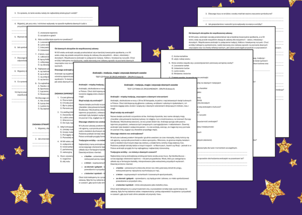 🔮✨ANDRZEJKI – tradycja, magia i zwyczaje dawnych czasów – test – 🎇 CZYTANIE ZE ZROZUMIENIEM – klasa 6 – 2 grupy + odpowiedzi
