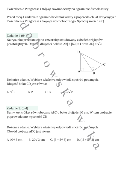Twierdzenie Pitagorasa i trójkąt równoboczny - egzamin ósmoklasisty