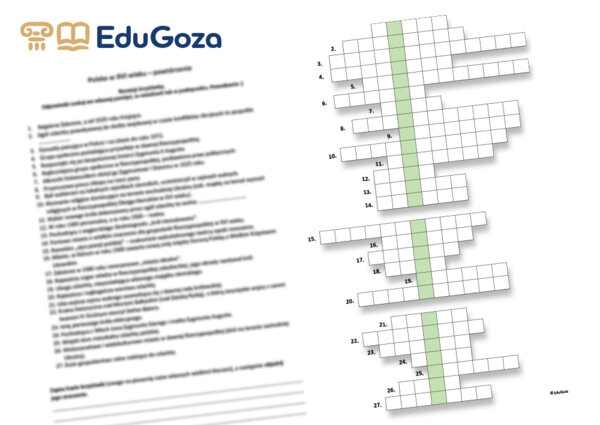 Polska w XVI wieku - powtórzenie (krzyżówka dla klasy 6)