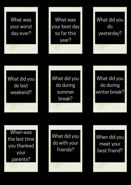 Past Simple Speaking cards - 18 questions