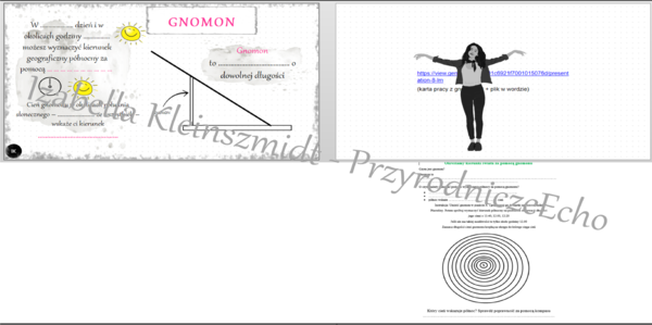 Dwie karty pracy „Wyznaczamy kierunek północny za pomocą gnomonu - zajęcia w terenie” + gratisowy link do lekcji multimedialnej (pomysłu na lekcję) niekomercyjnej wykonanej w genial.ly do indywidualnego pobrania i użycia do celów niekomercyjnych. Przyrod