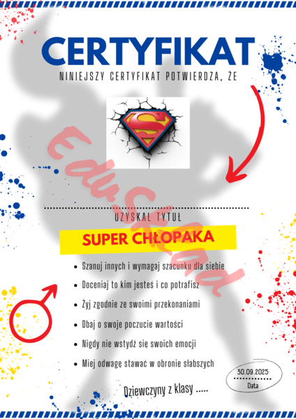 Dyplomy z okazji Dnia Chłopaka