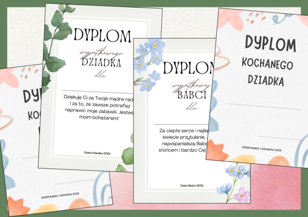 Gotowe dyplomy na Dzień Babci i Dziadka