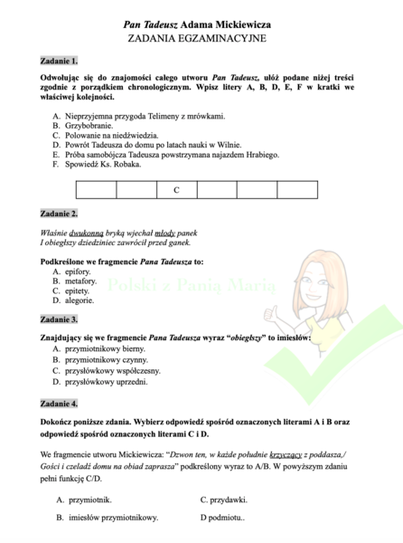 "Pan Tadeusz" - zadania egzaminacyjne
