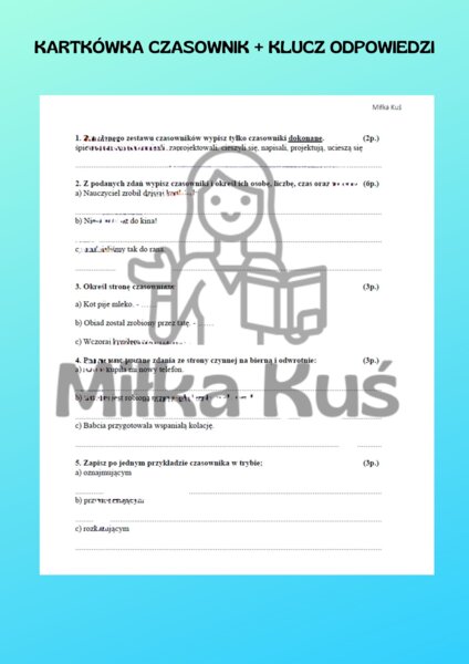 Kartkówka - czasownik+klucz odpowiedzi