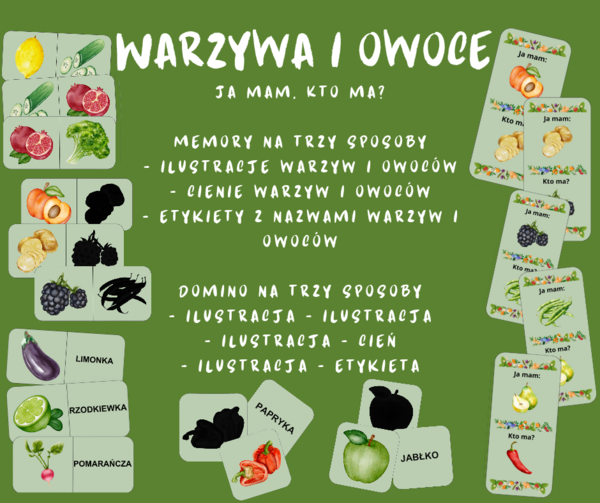 Warzywa i owoce memory, domino, ja mam kto ma?