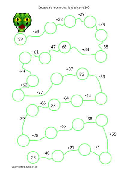 Matematyczne węże - doskonalenie dodawania i odejmowania
