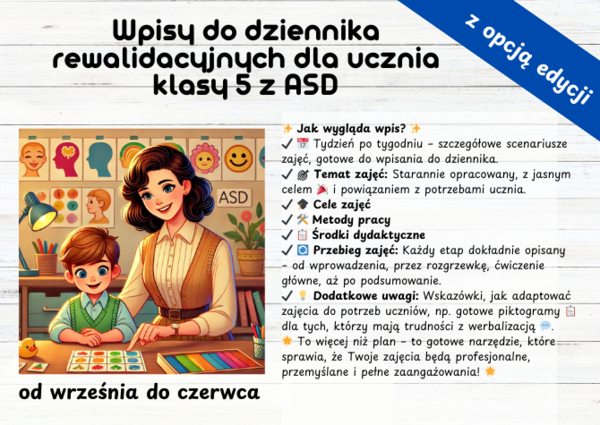 Wpisy do dziennika rewalidacyjnych dla ucznia klasy 5 z ASD