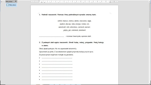 Rzeczownik - karta pracy