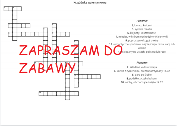 ♥♥♥♥Krzyżówka walentynkowa