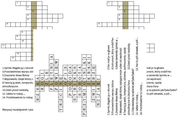 Logogryf dla klasy 2 do mitu o fletni Pana